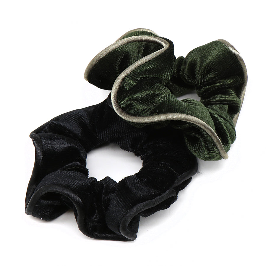 POM Olive and Black Velvet Scrunchies - 2 Pack