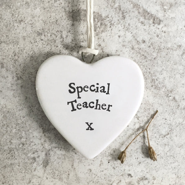 East of India Special Teacher Porcelain Heart Hanging