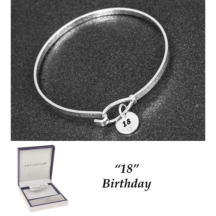 Equilibrium Silver Plated 18th Message Disk Loop Bangle |More Than Just A Gift