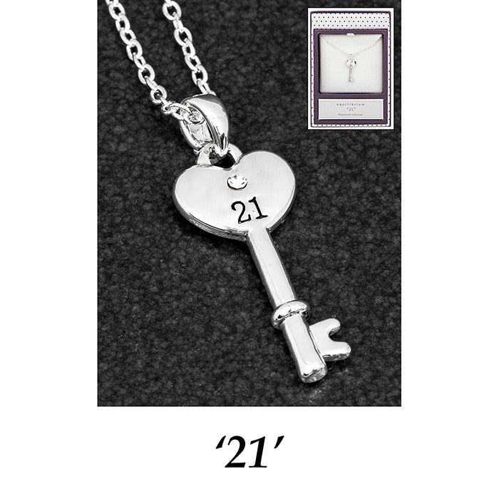 Equilibrium Silver Plated Key Pendant 21st |More Than Just A Gift