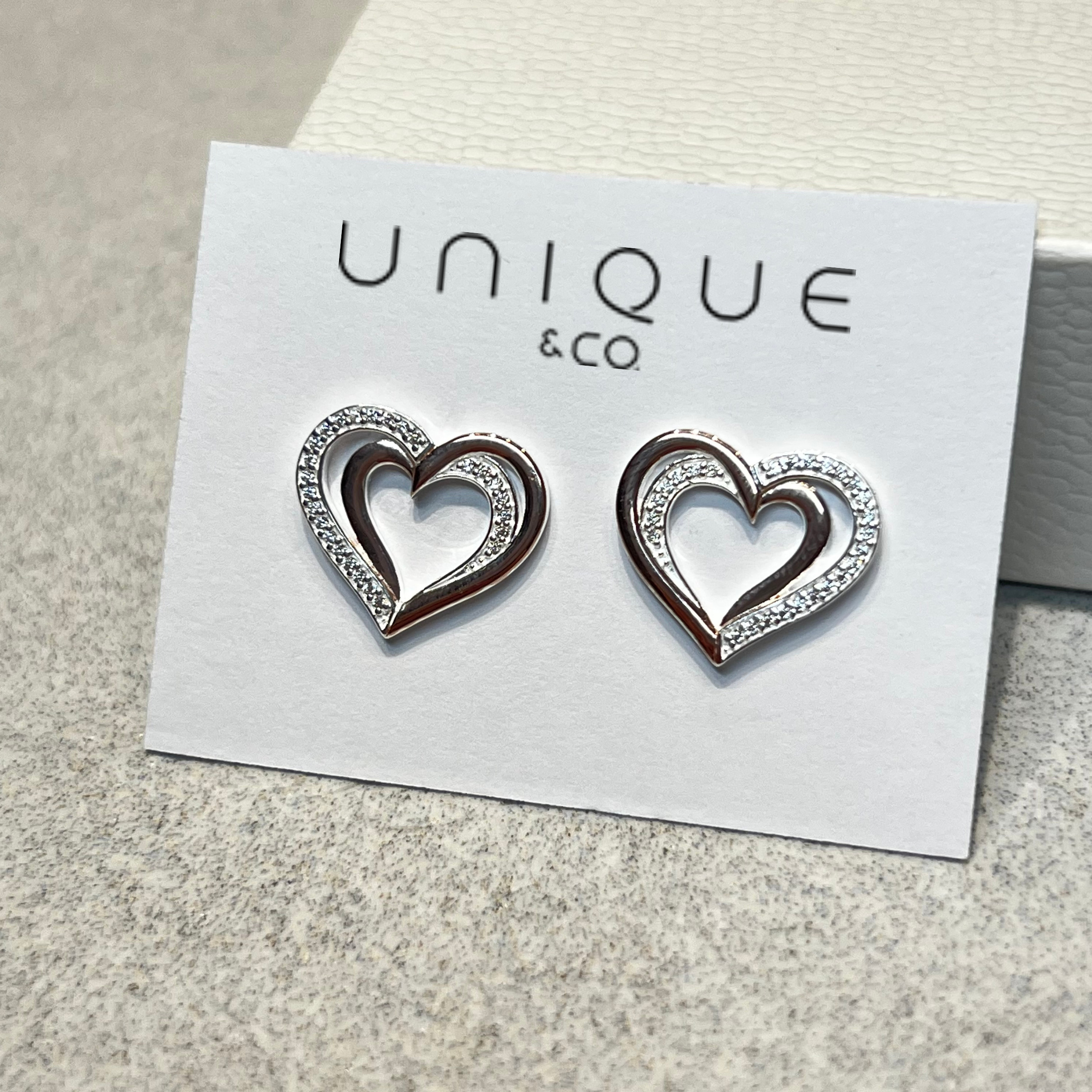 Unique & Co Silver and Rose Gold Zirconia Double Heart Earrings