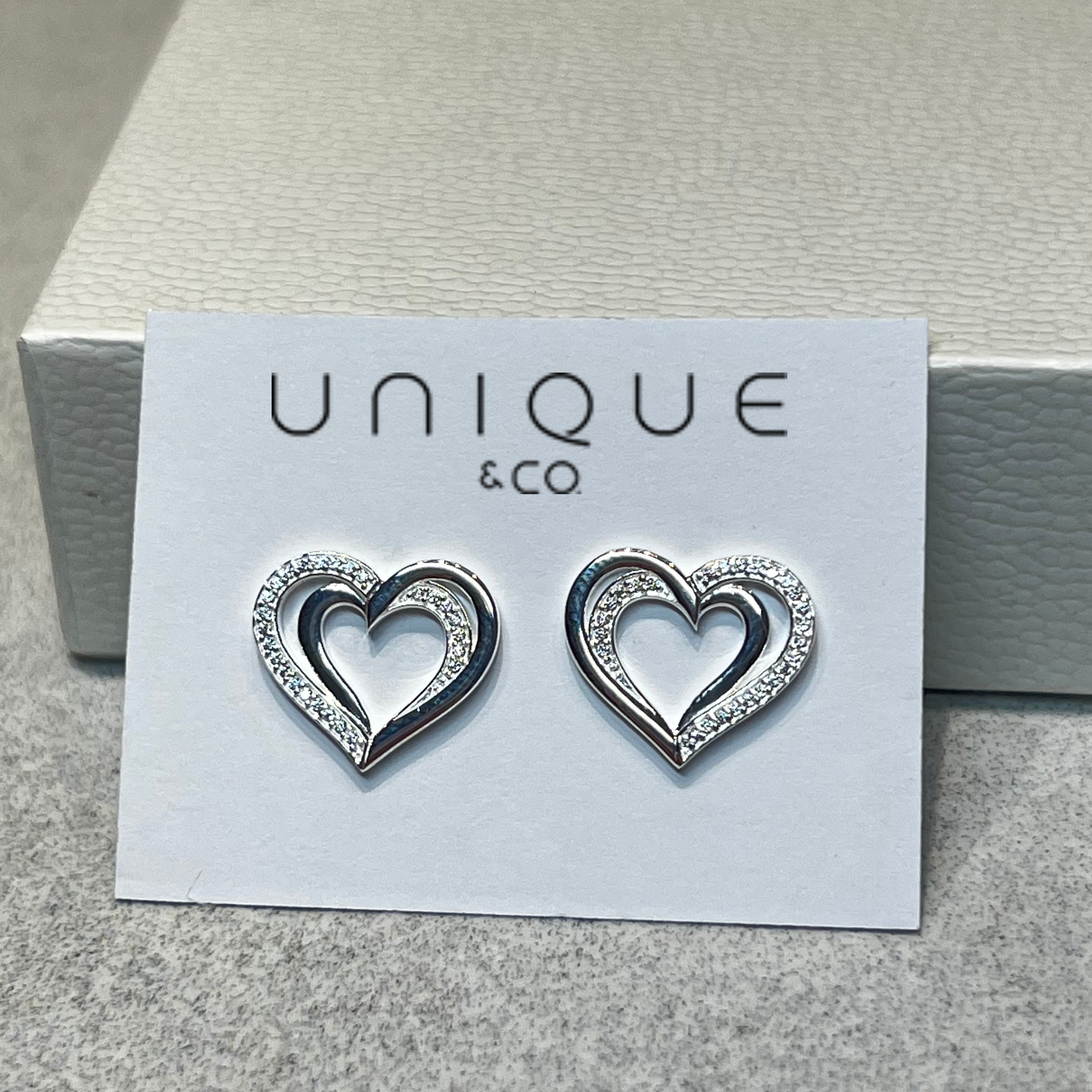 Unique & Co Silver Zirconia Double Heart Earrings