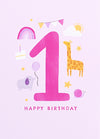 Happy First Birthday Pink Card