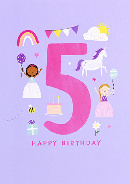 Happy 5th  Birthday Pink Card