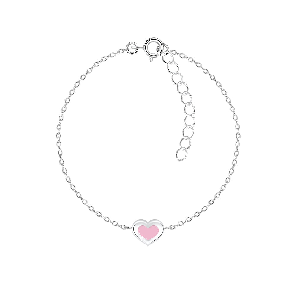 Pink Heart Sterling Silver Children's Bracelet