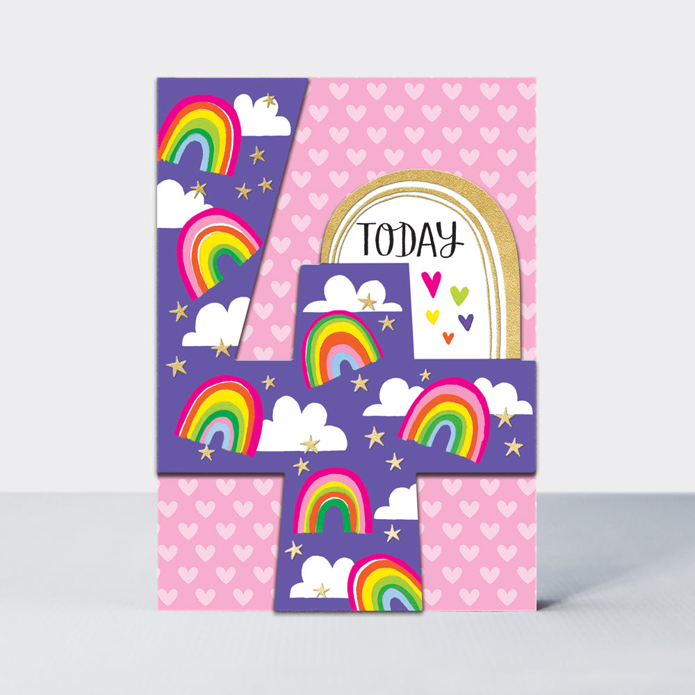 Ditto Age 4 Girl Rainbow & Hearts Birthday Card