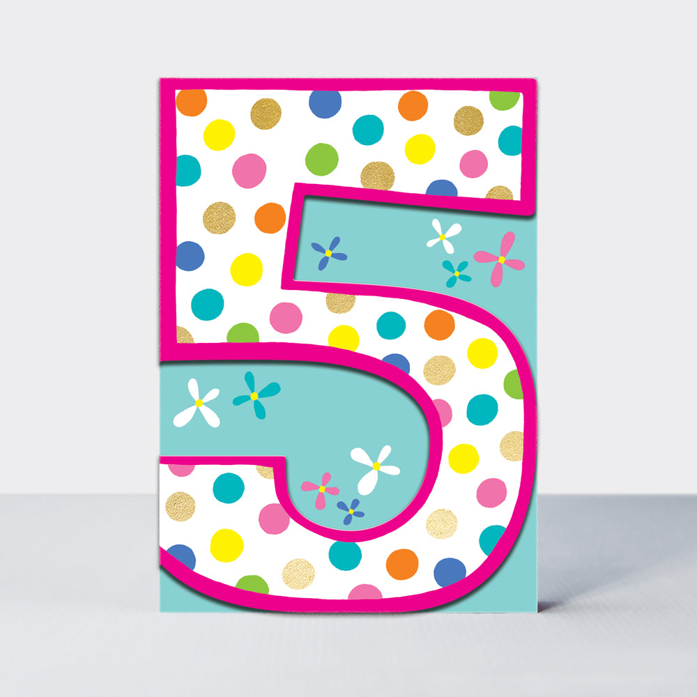 Ditto Age 5 Girl Spots & Flowers Birthday Card