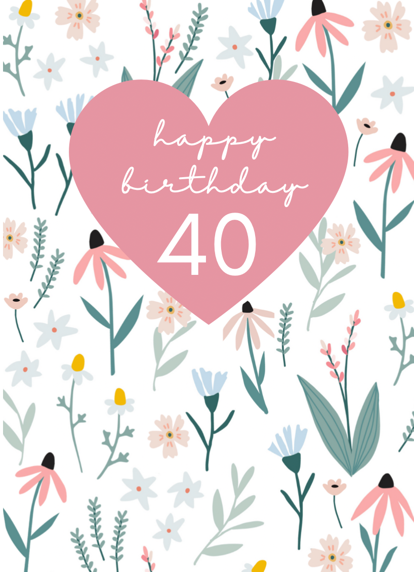 Fleur Scattered Flowers 40th Birthday Card