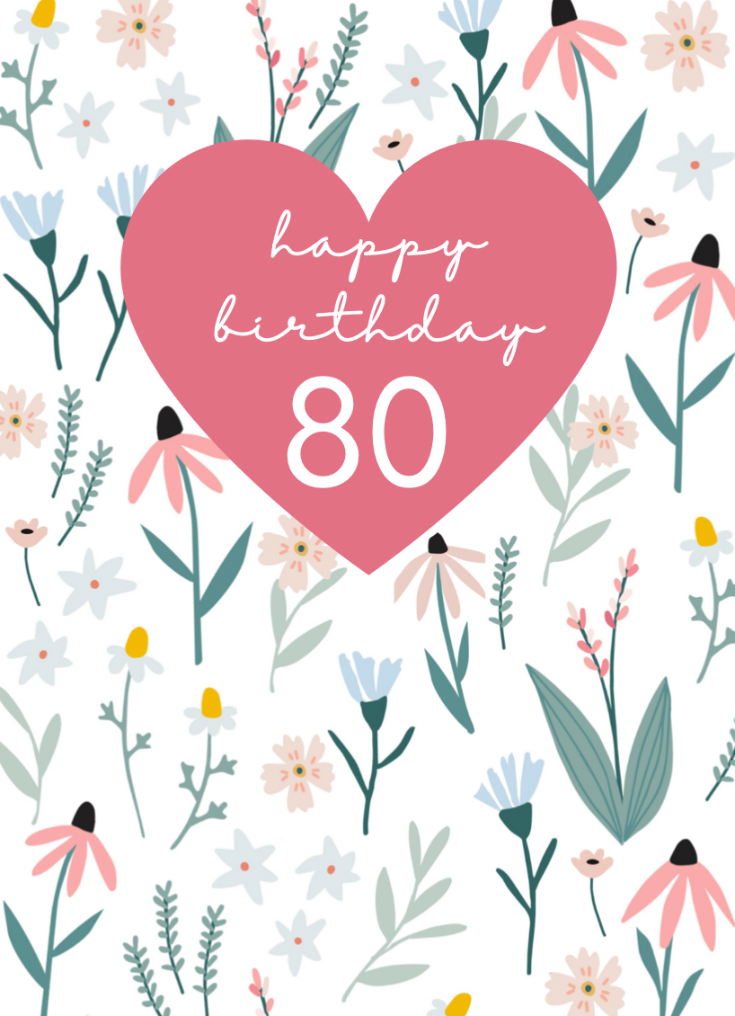 Fleur Scattered Flowers 80th Birthday Card
