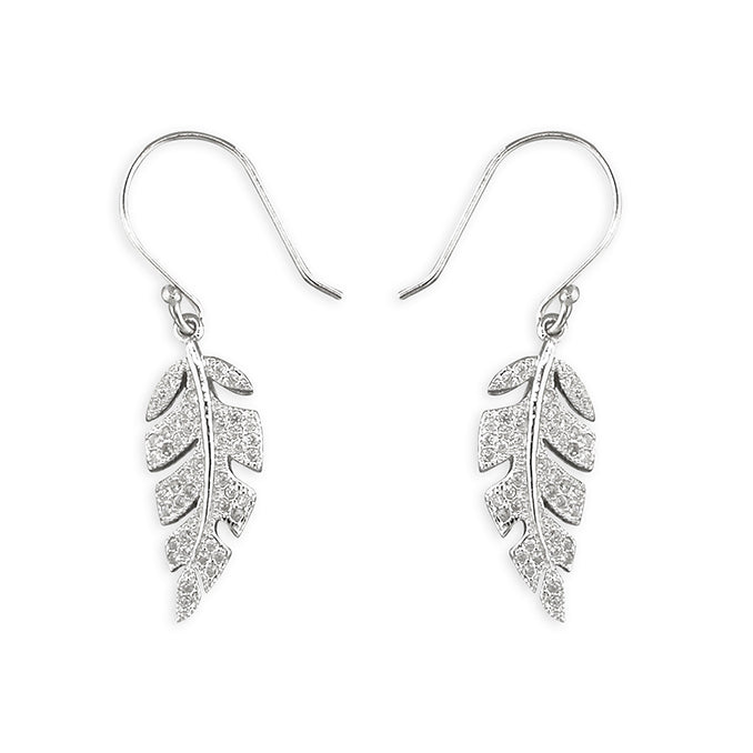 Sterling Silver Cubic Zirconia Leaf Drop Earrings