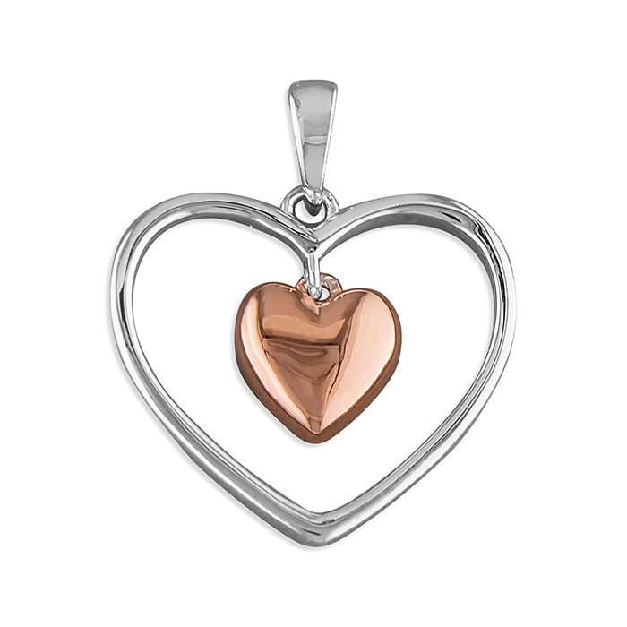 Sterling Silver Rose Gold-plated in Heart Outline Necklace