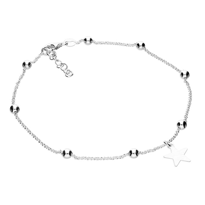 Sterling Silver Beaded Star Adjustable Anklet