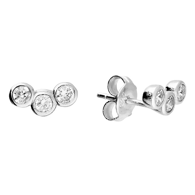 Sterling Silver Triple CZ Curved Stud Earrings