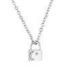 Sterling Silver CZ Moon & Plain Star Padlock Necklace