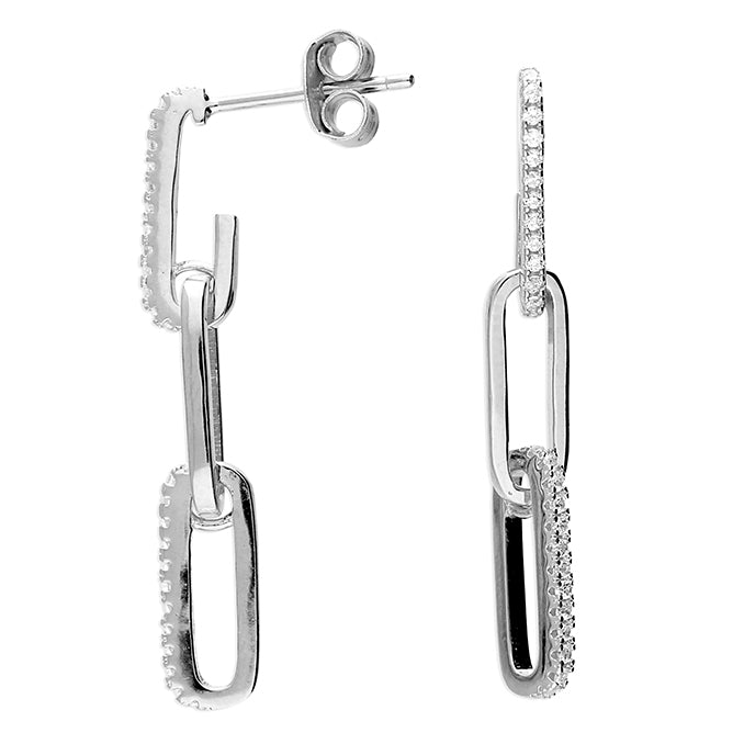 Sterling Silver CZ Paper Chain Drop Earrings