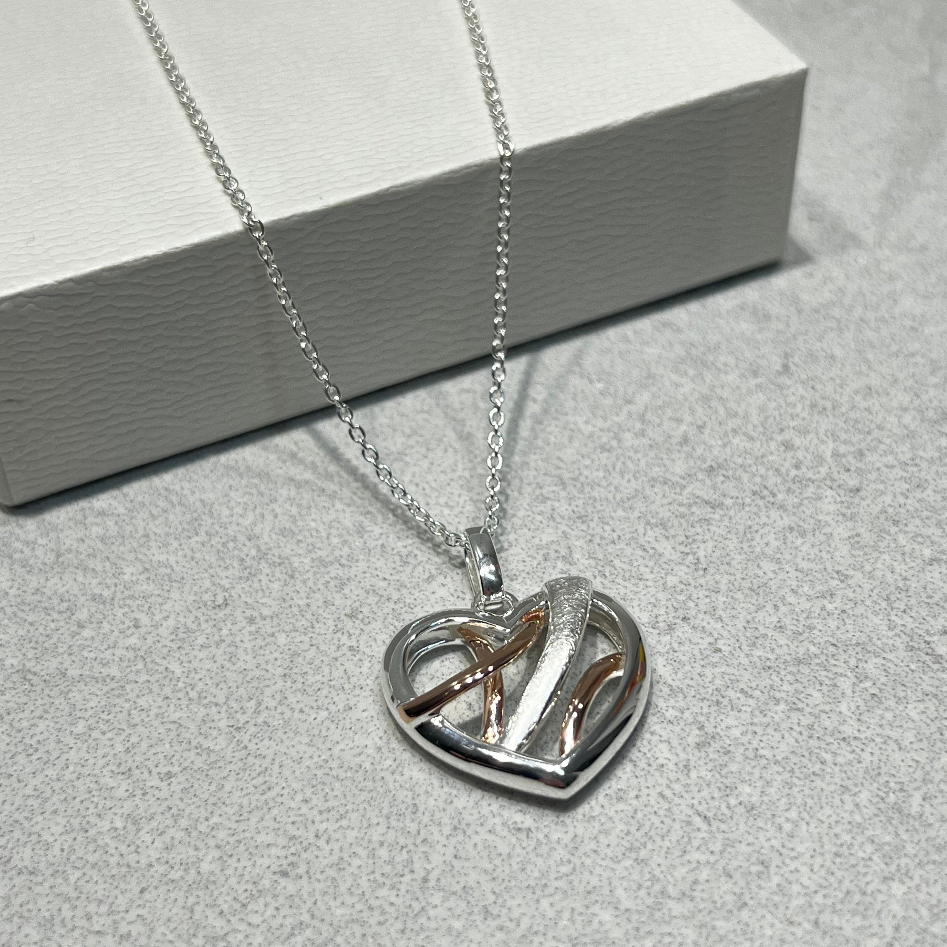 Unique & Co Sterling Silver Heart Pendant With Rose Gold Elements