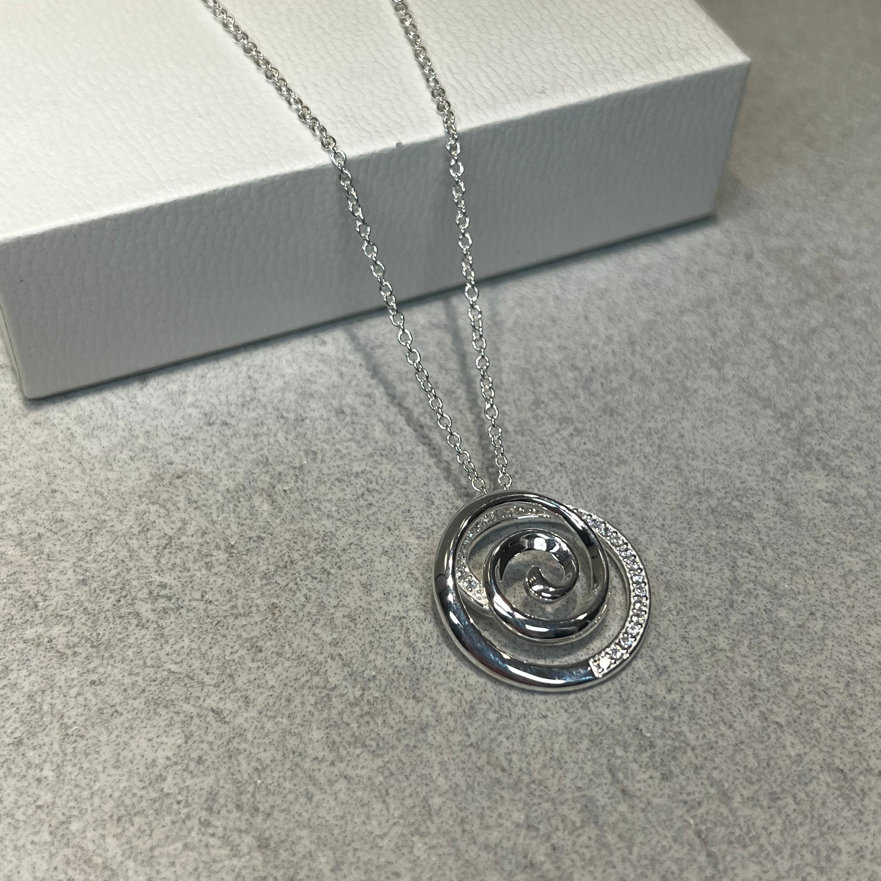 Unique Co Silver Zirconia Circular Swirl Necklace