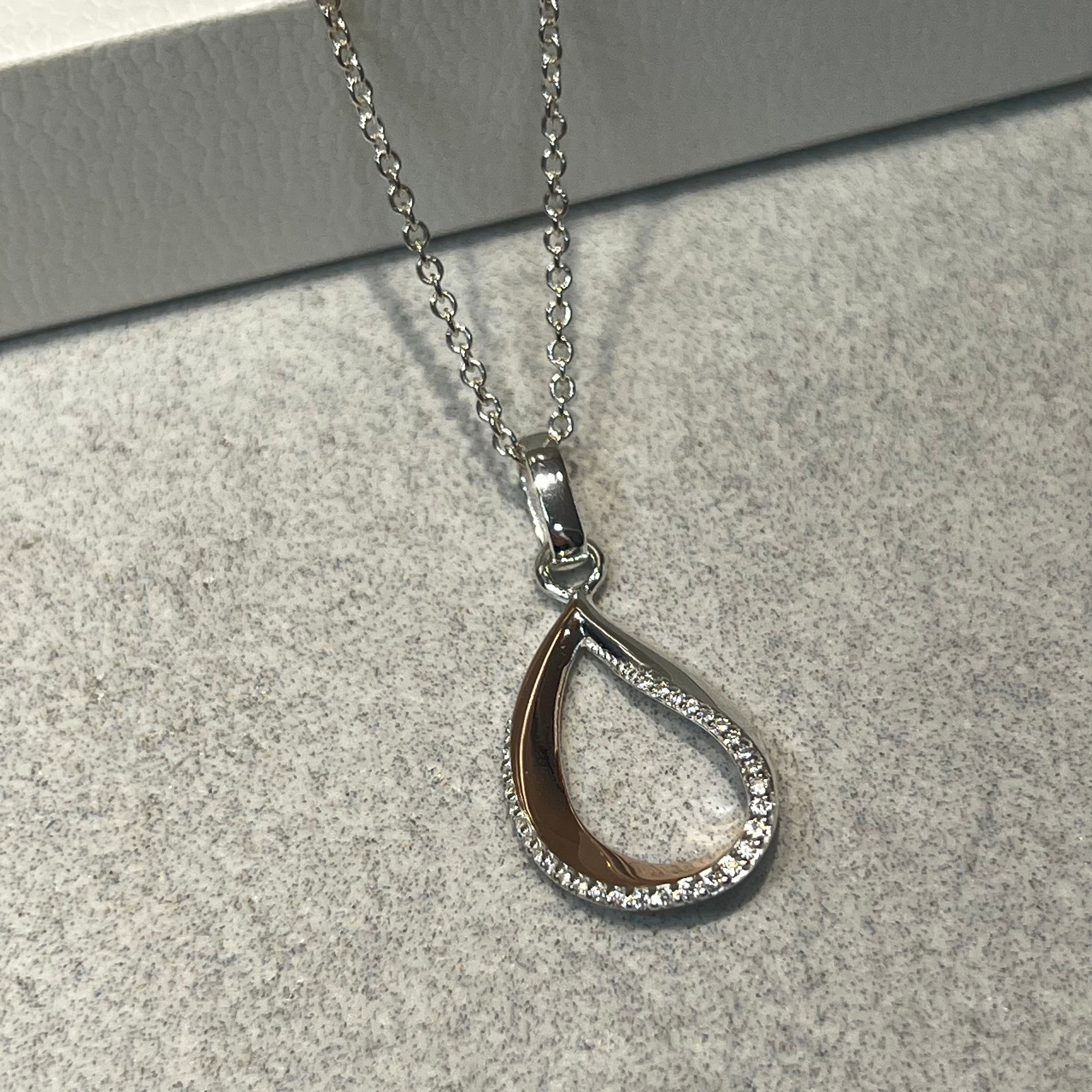 Unique Sterling Silver Drop Pendant With Rose Gold Elements