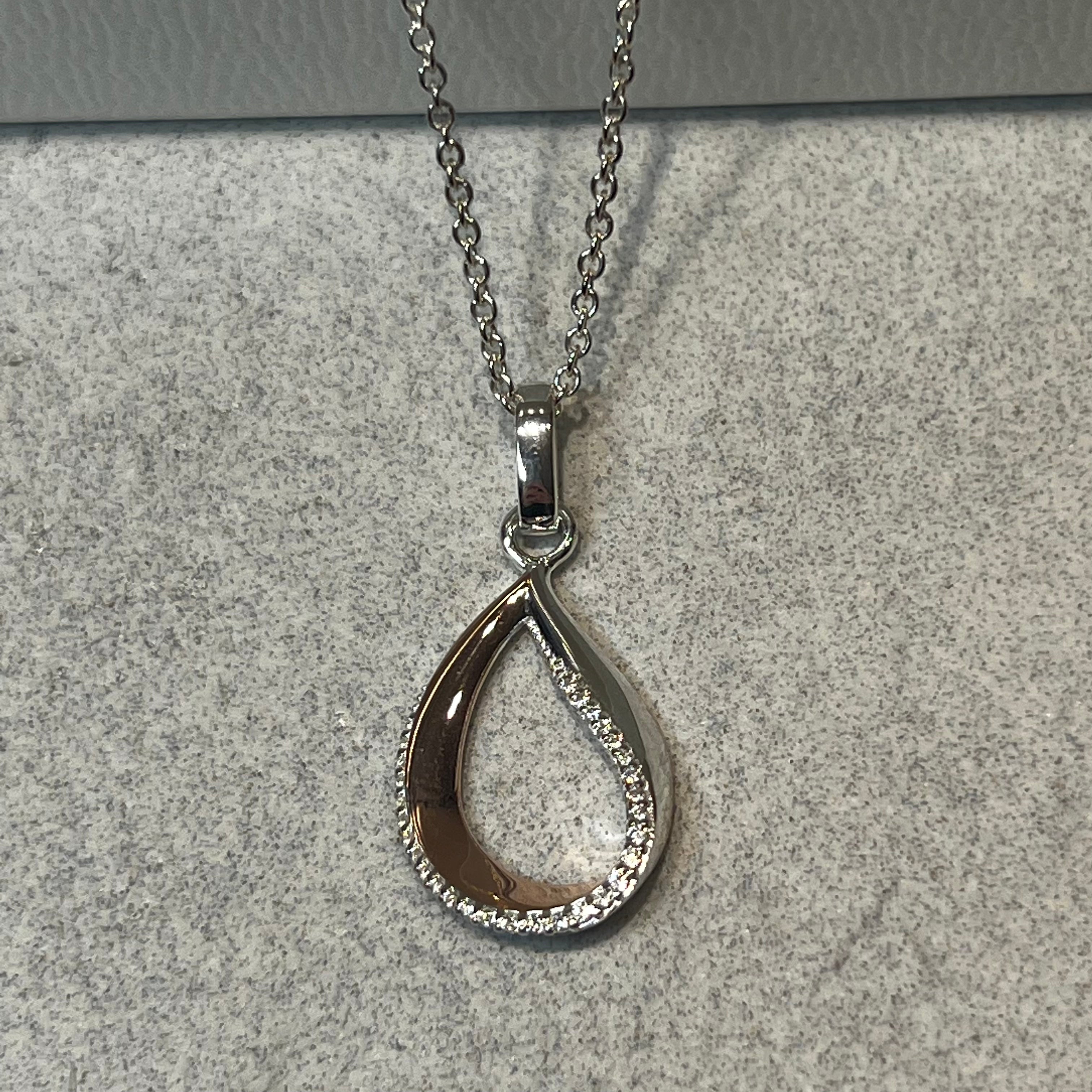 Unique Sterling Silver Drop Pendant With Rose Gold Elements