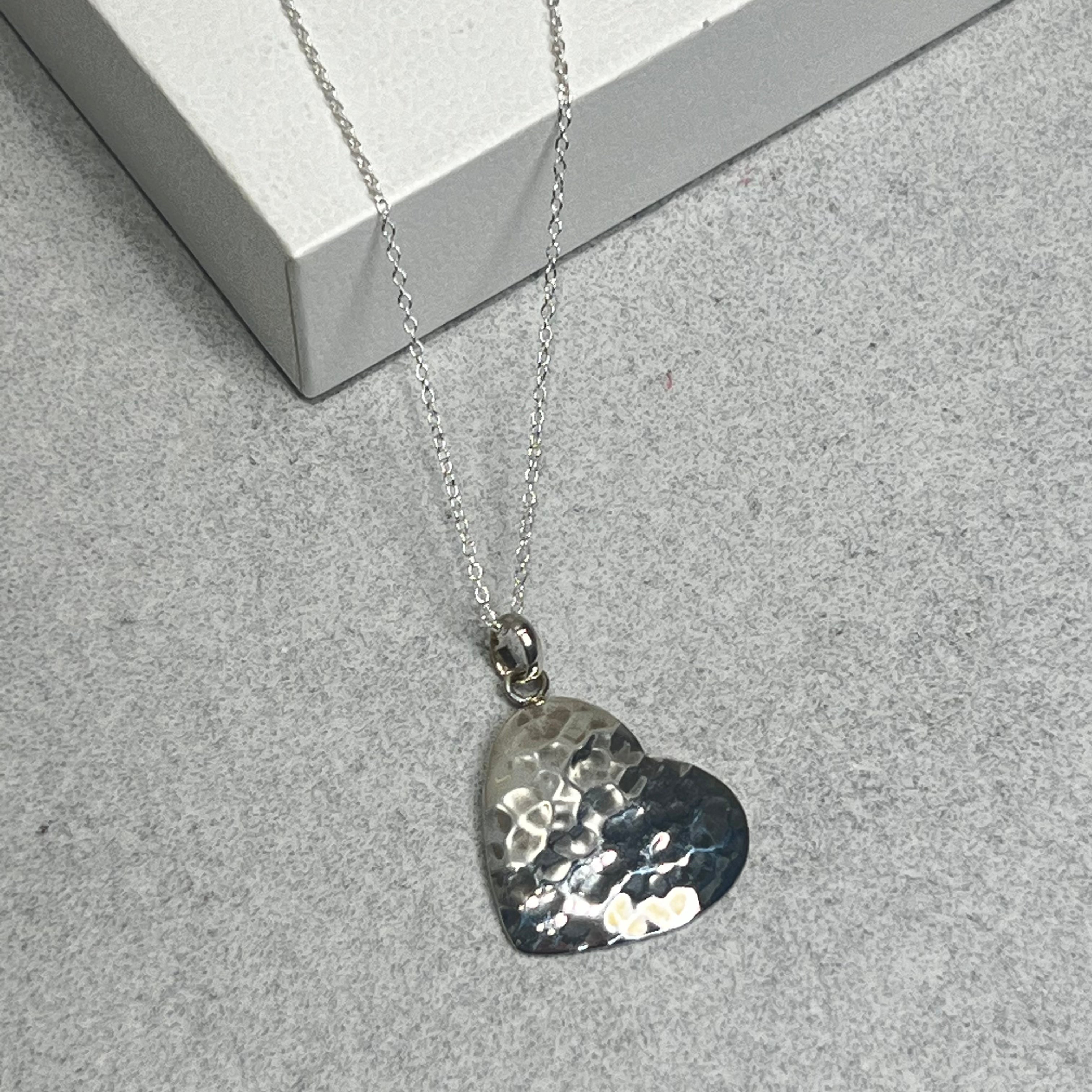 POM Sterling Silver Large Hammered Heart Necklace