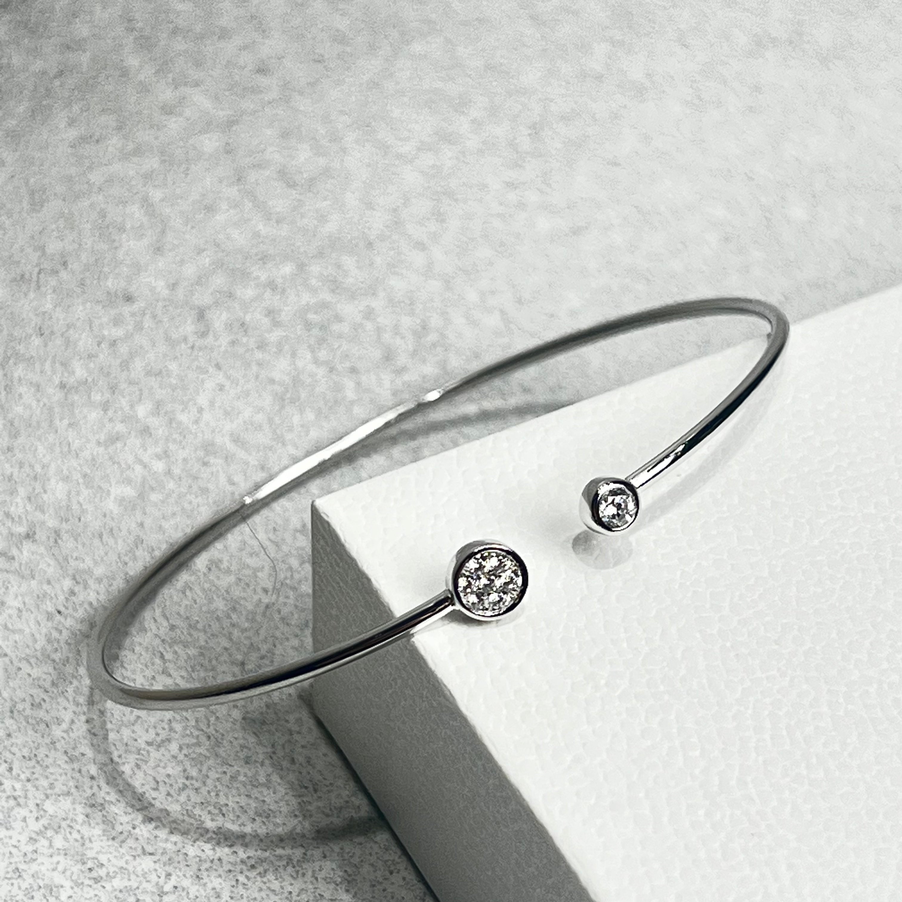 Sterling Silver Cuff Bangle With Cubic zirconia