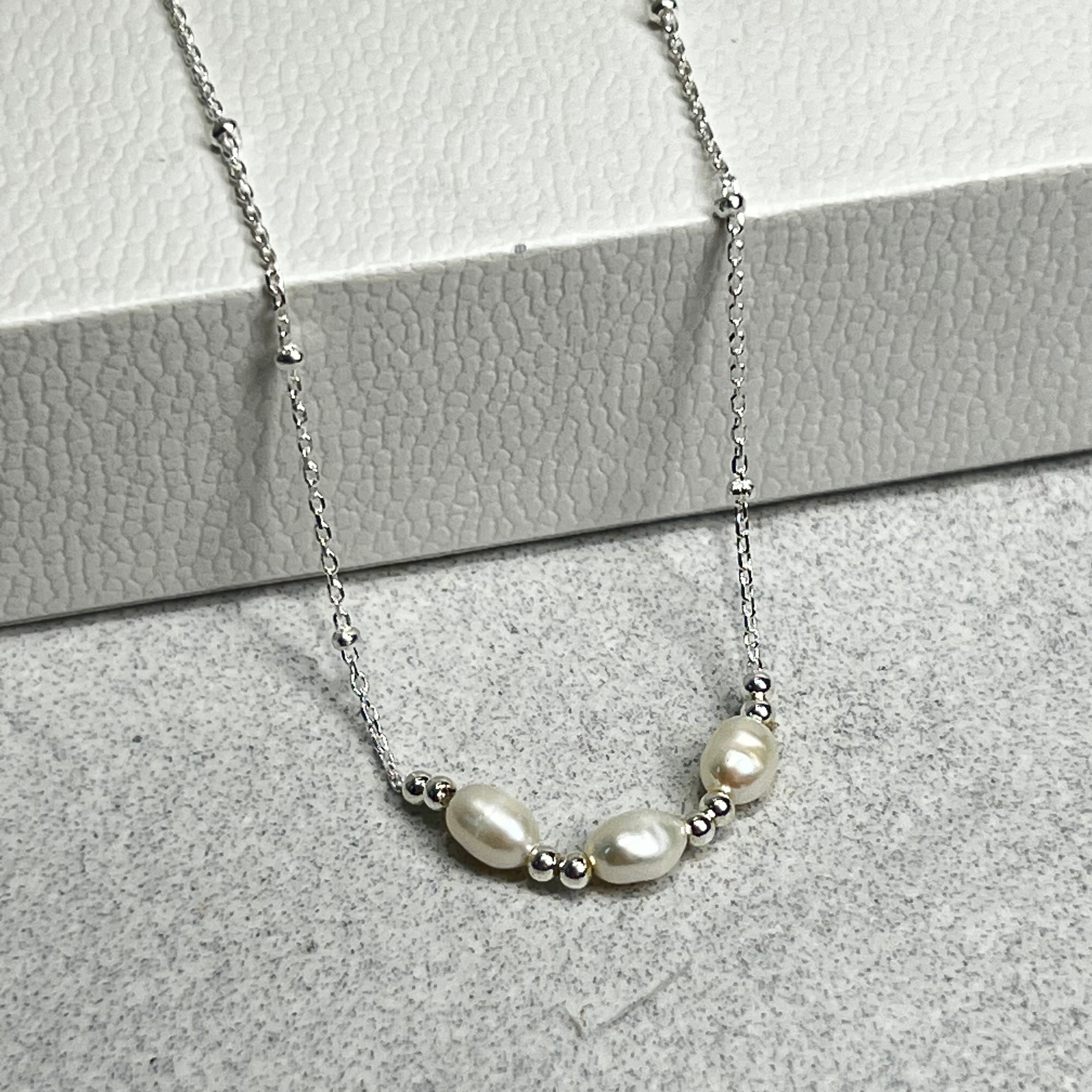 Sterling Silver Trio Pearl Beaded Necklace