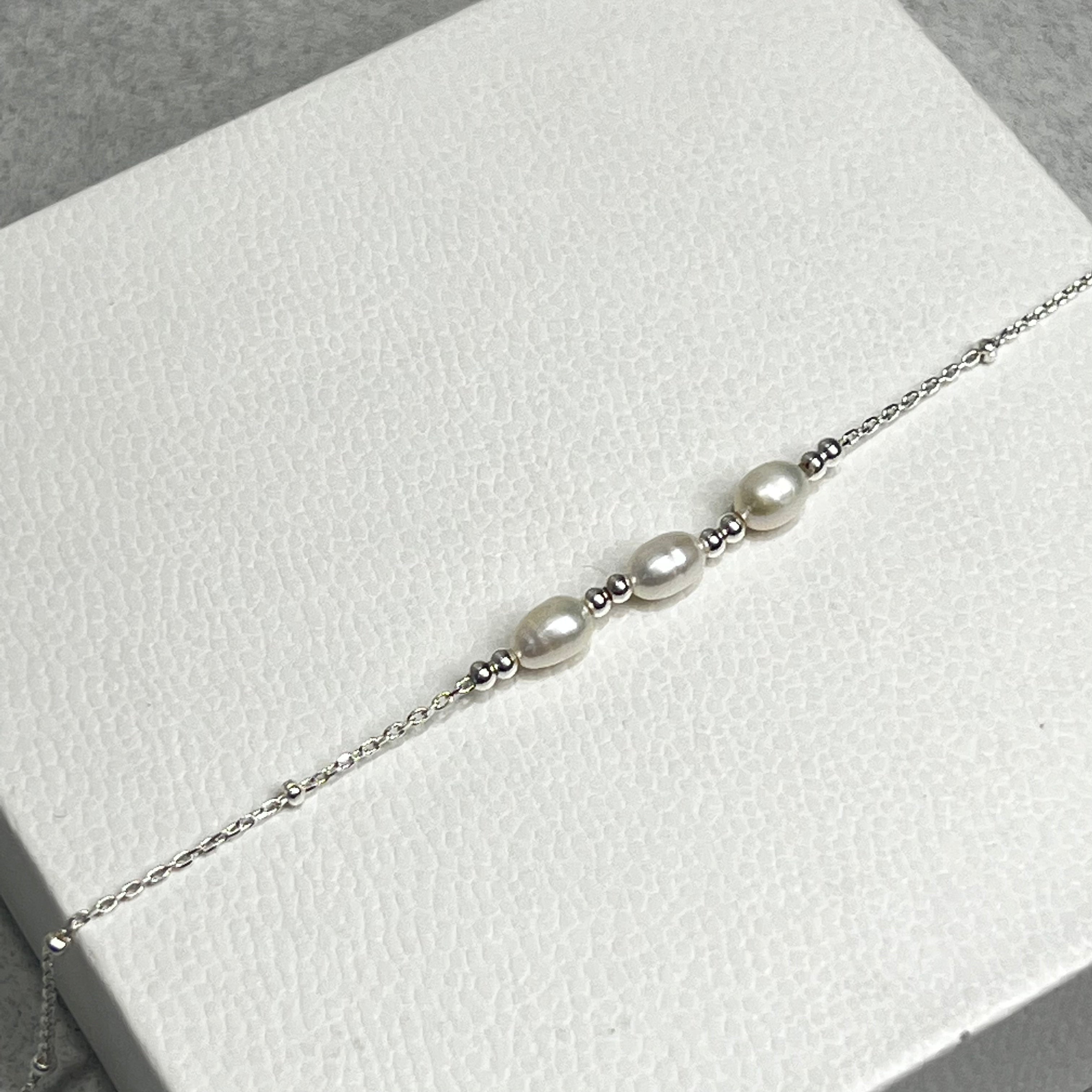 Sterling Silver Trio Pearl Beaded Bracelet