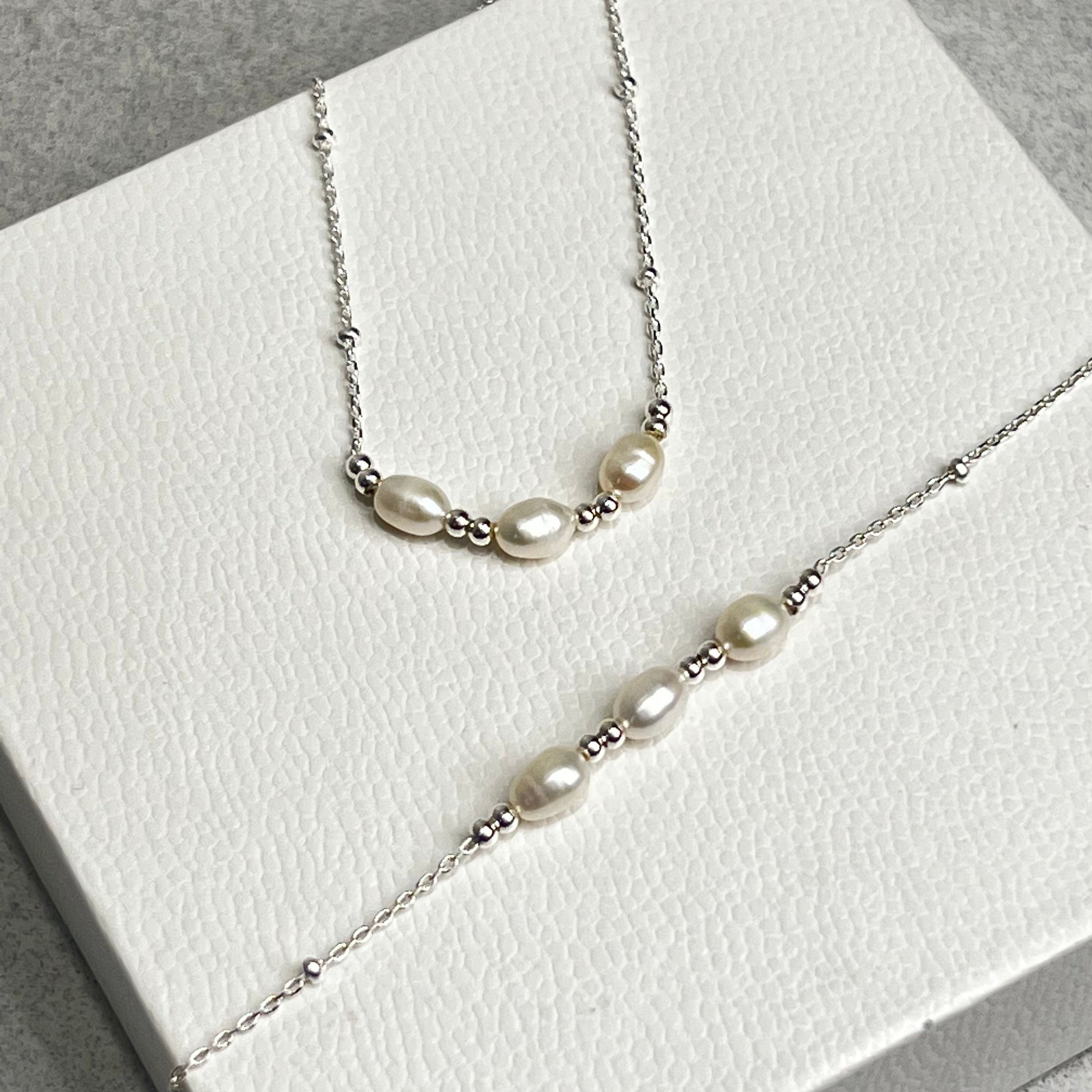 Sterling Silver Trio Pearl Beaded Necklace