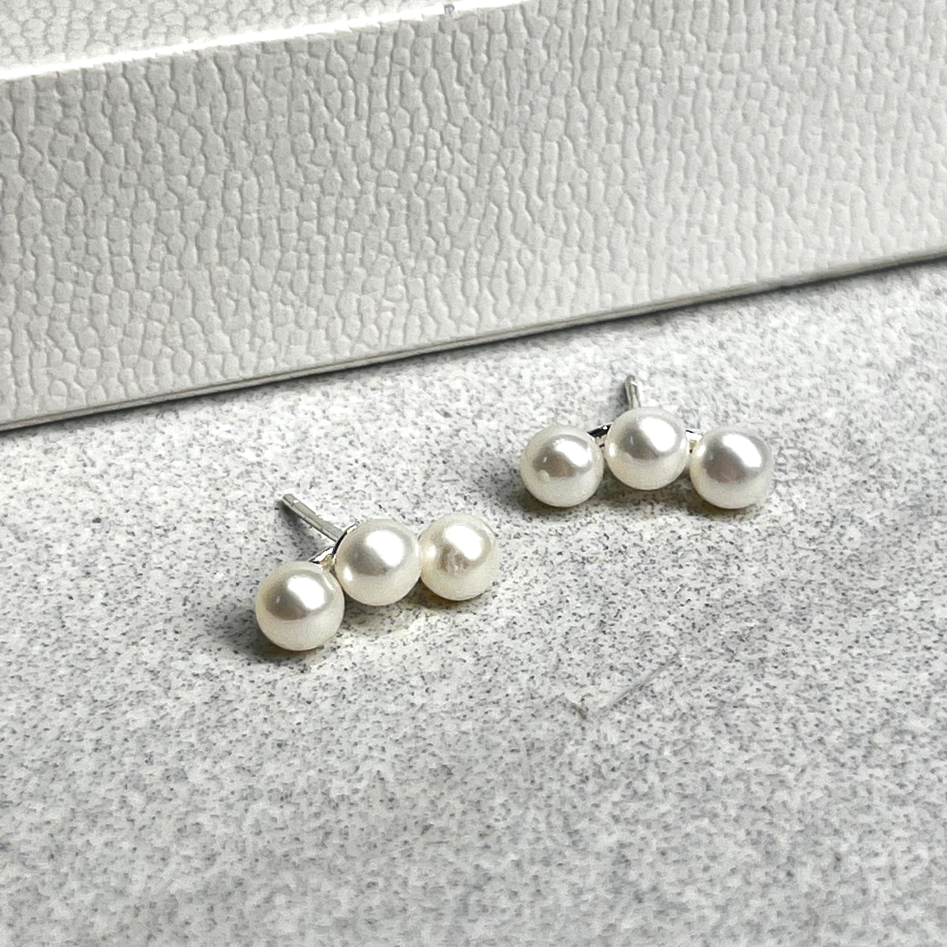 Sterling Silver Triple Row Of Pearl Earrings
