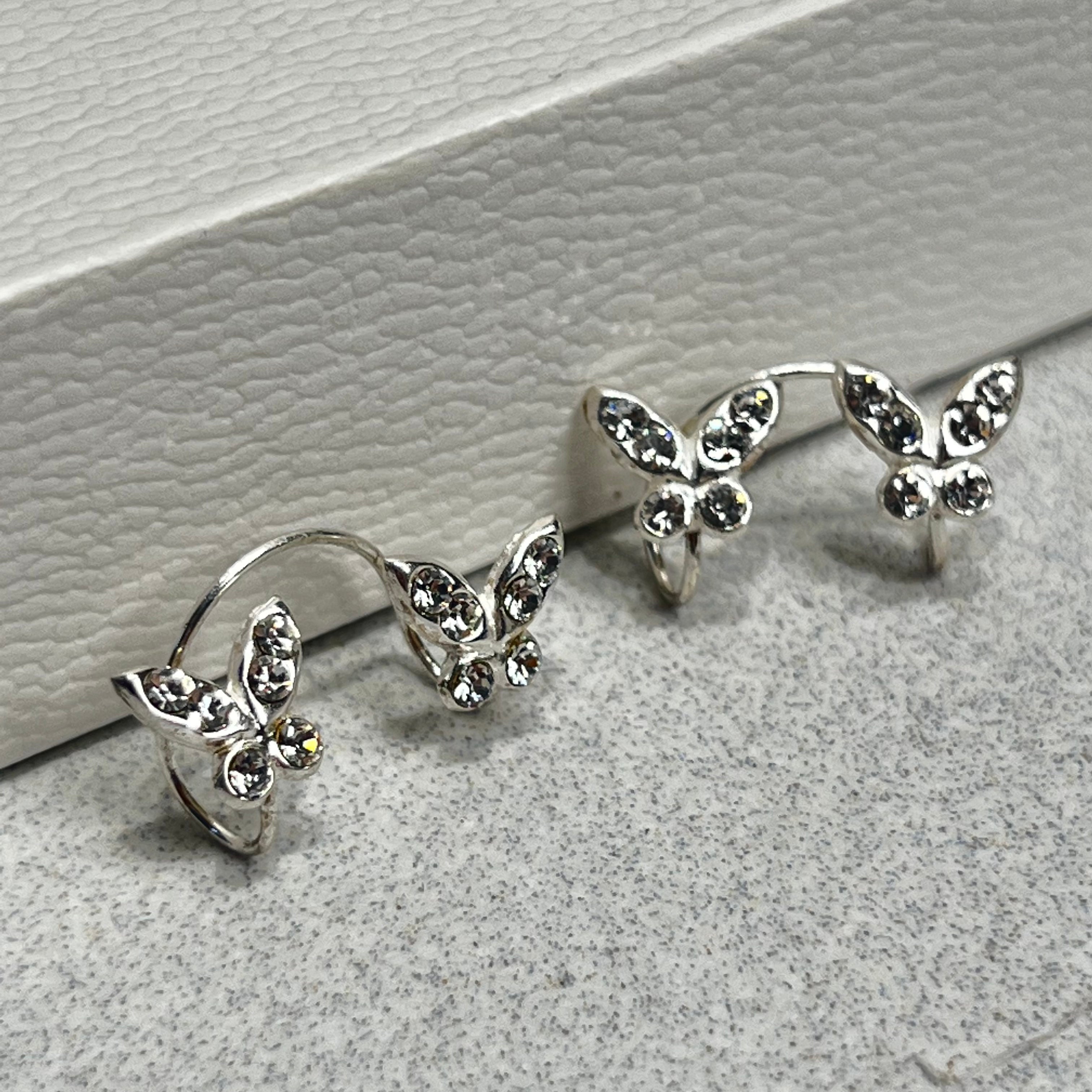 POM Sterling Silver Crystal Butterfly Ear-Cuff Earrings