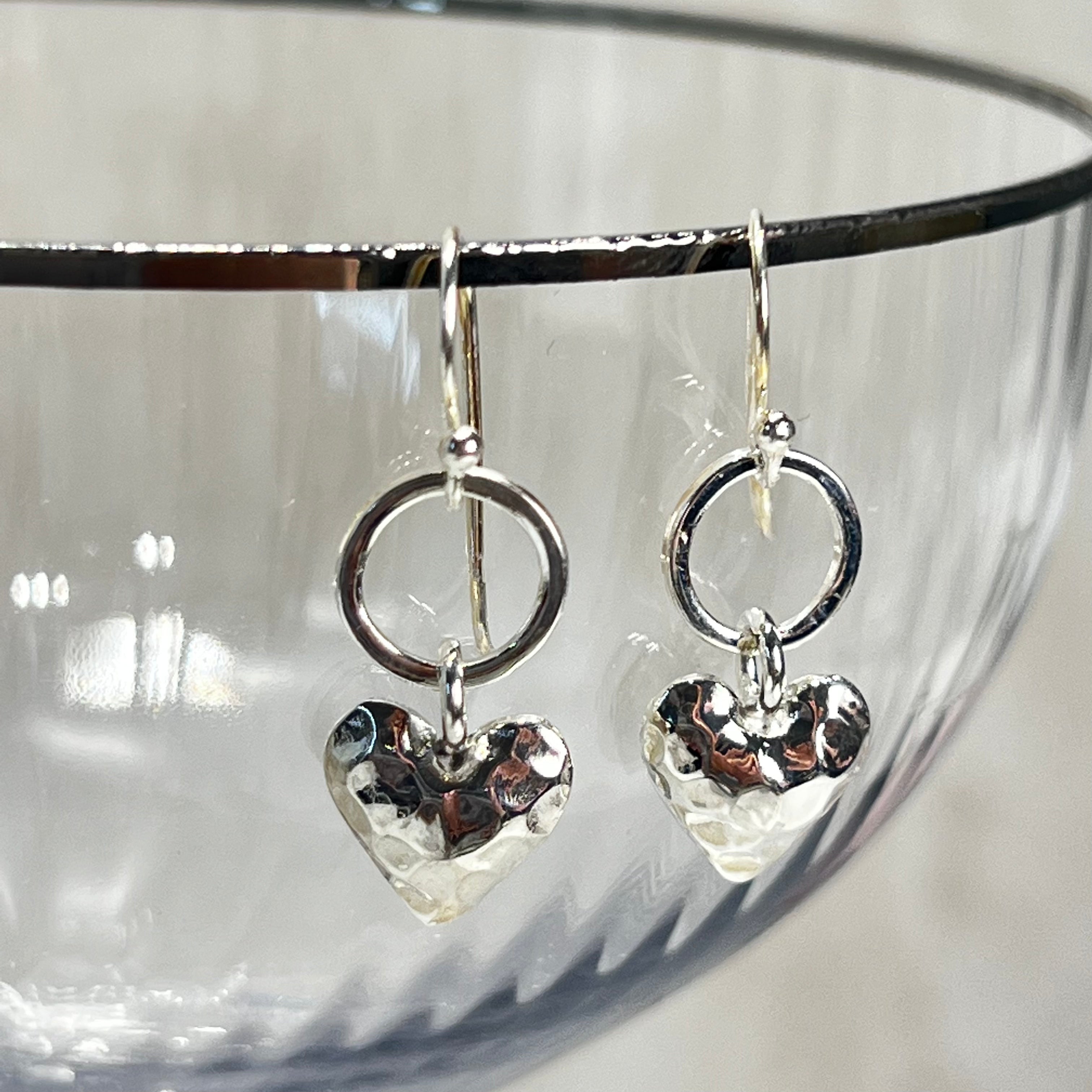 POM Sterling Silver Hammered Heart Drop Earrings