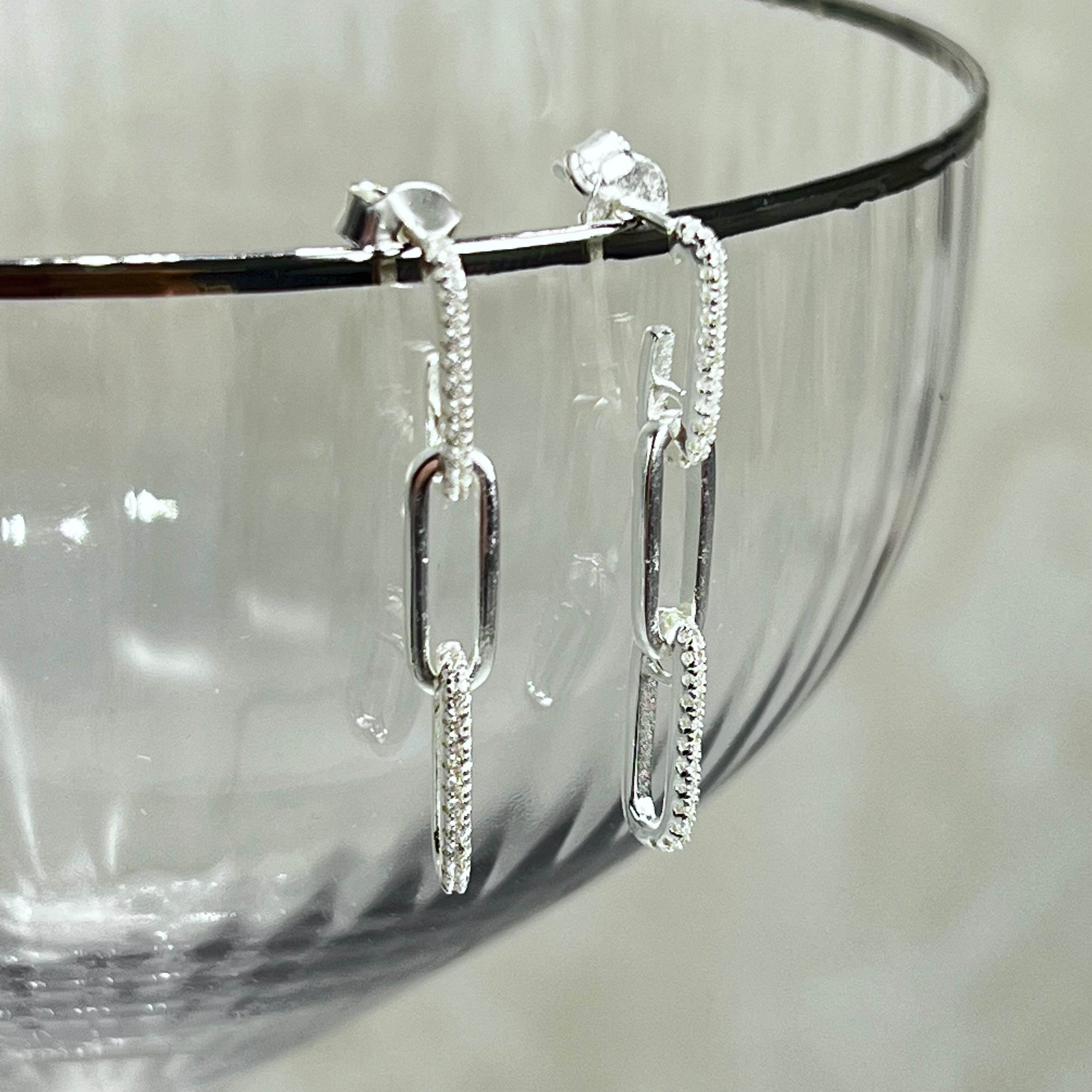 Sterling Silver CZ Paper Chain Drop Earrings
