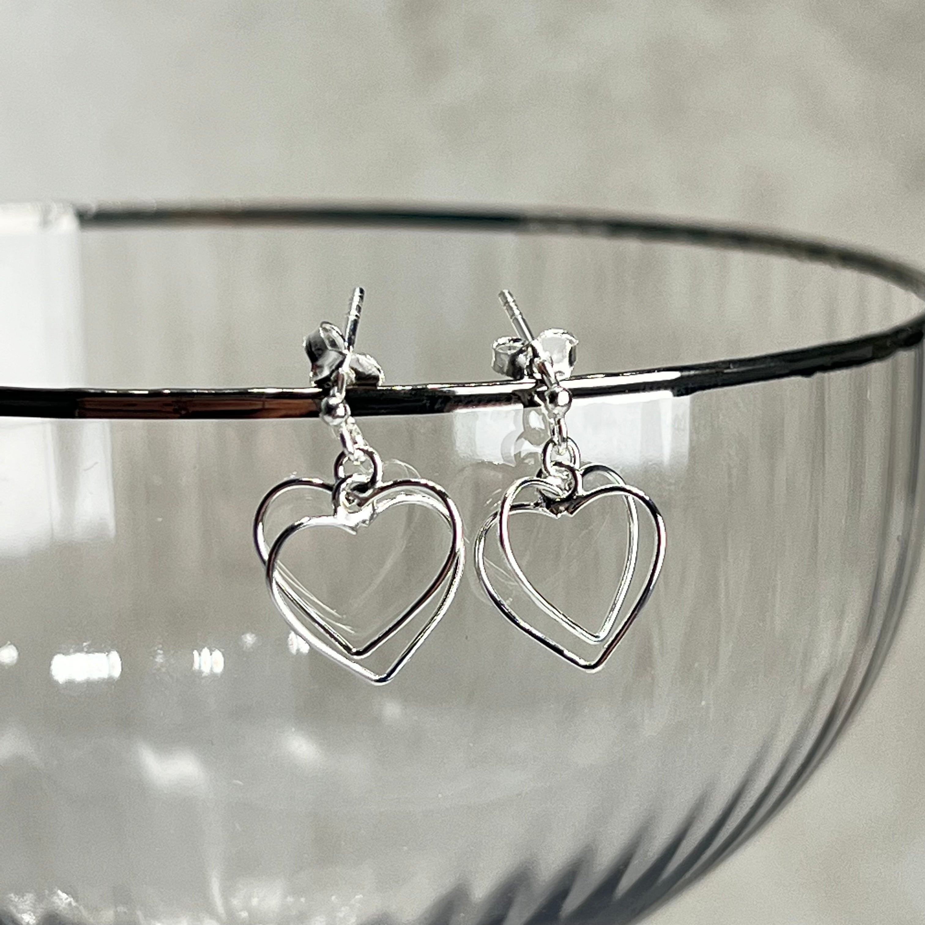 Sterling Silver Interlocked Outline Hearts Drop Earrings