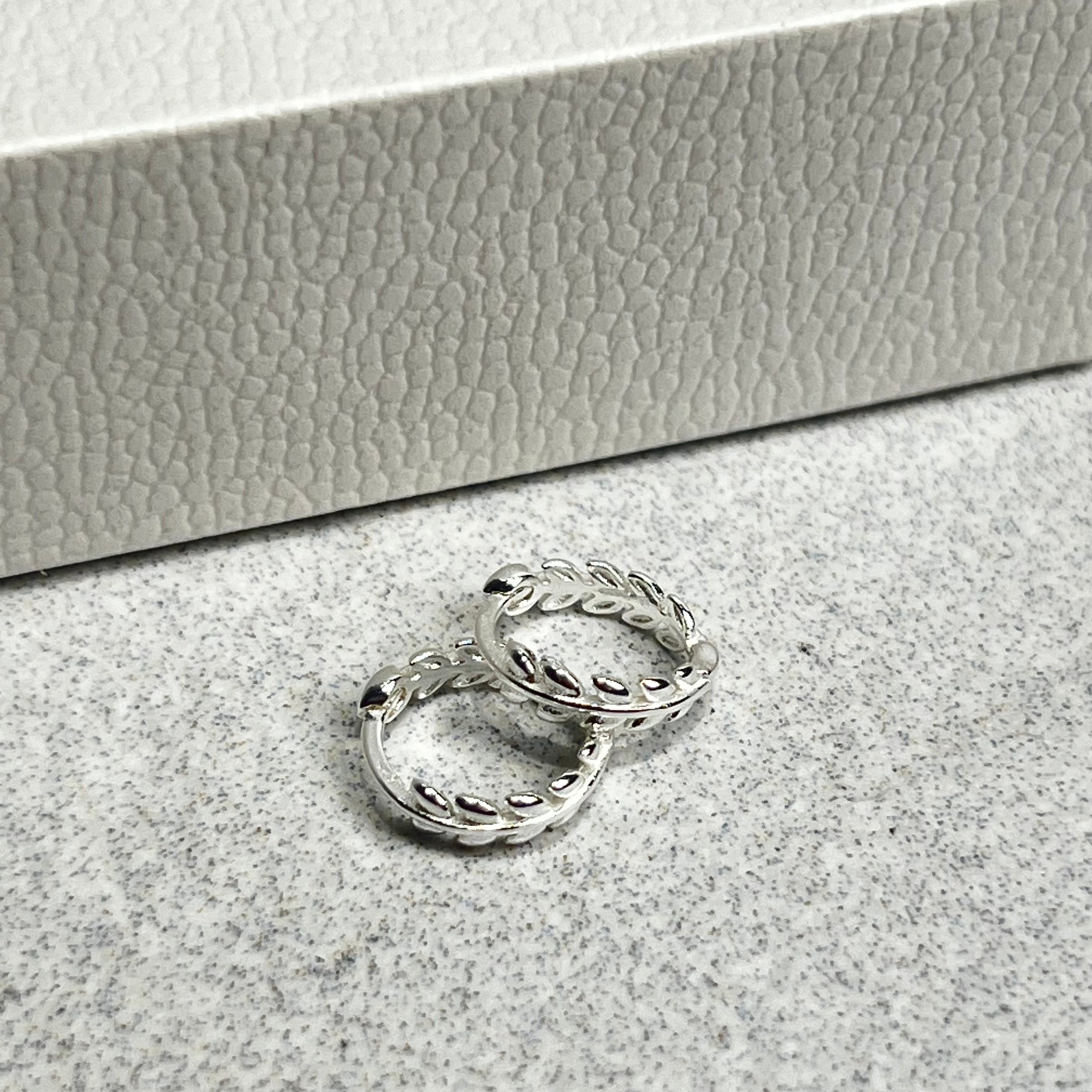 Sterling Silver Leaf Huggie Hoop Earrings