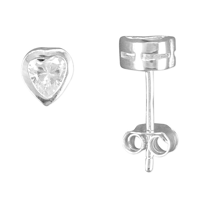 Sterling Silver Cubic Zirconia Heart Stud Earrings