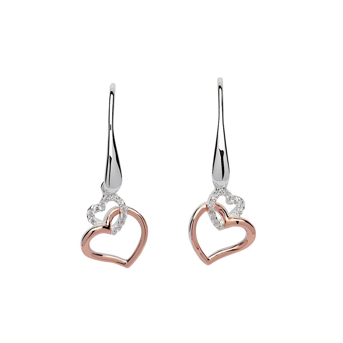 Unique & Co Sterling Silver and Rose Gold Linked Heart Earrings