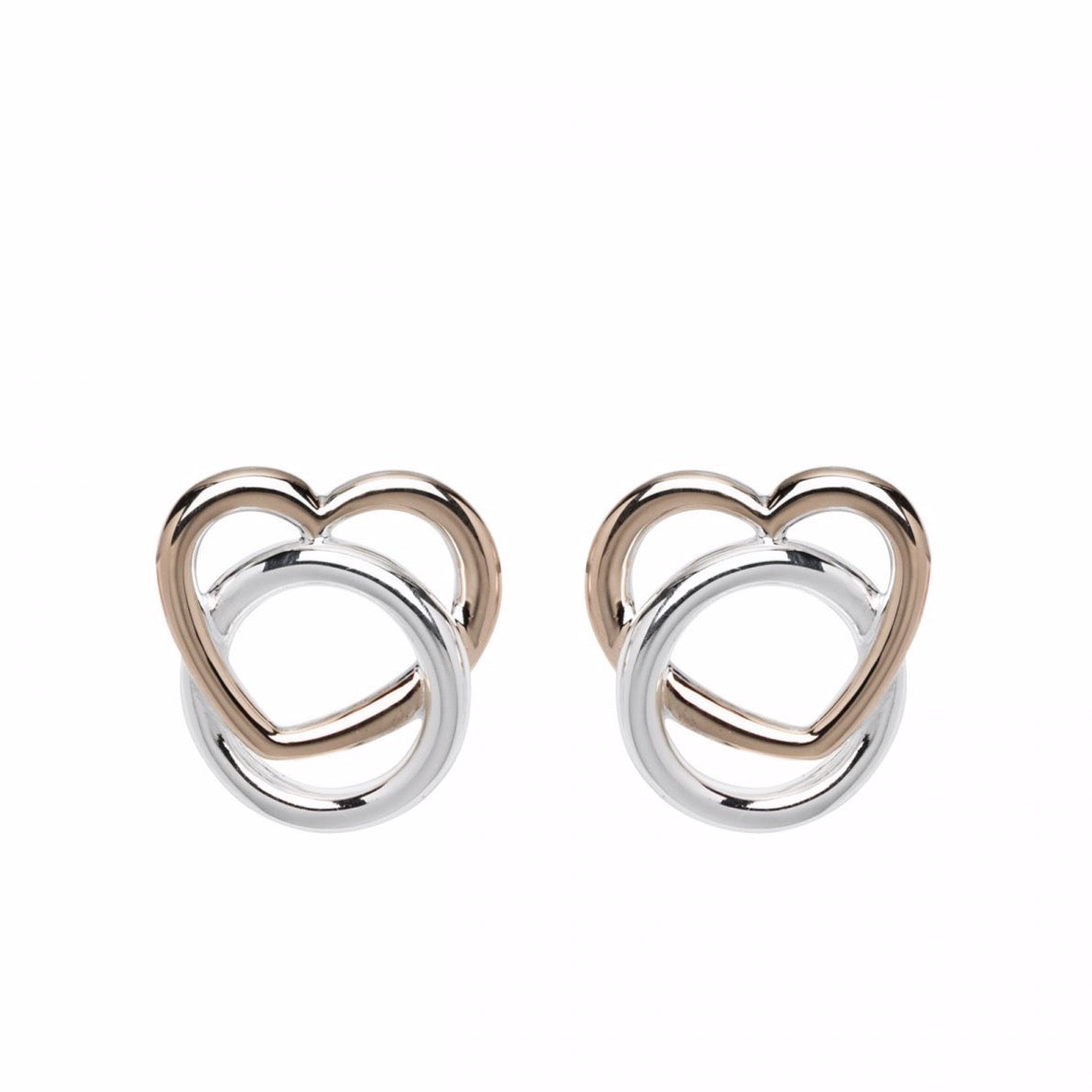 Unique & Co Silver Circle & Rose Gold Heart Intertwined Earrings