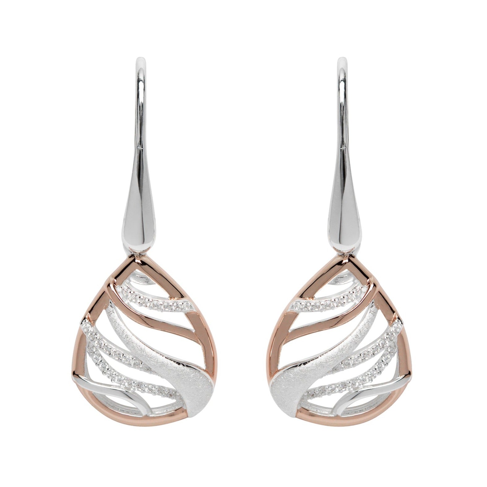 Unique & Co Sterling Silver, Rose Gold and Zirconia Drop Earrings