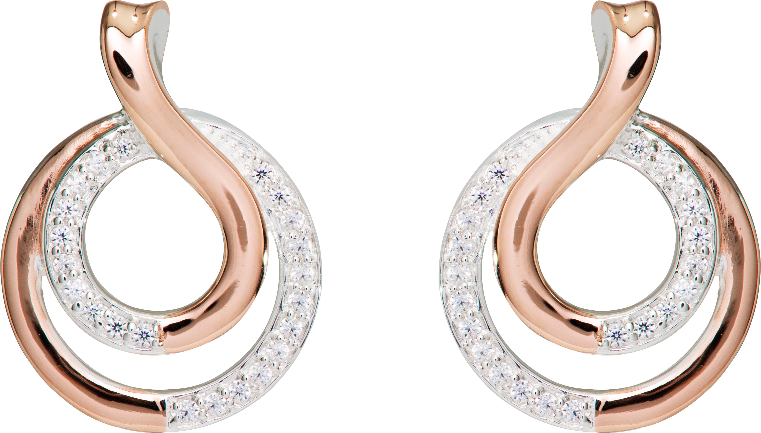 Unique & Co Sterling Silver and Rose Gold Zirconia Circular Twist Earrings