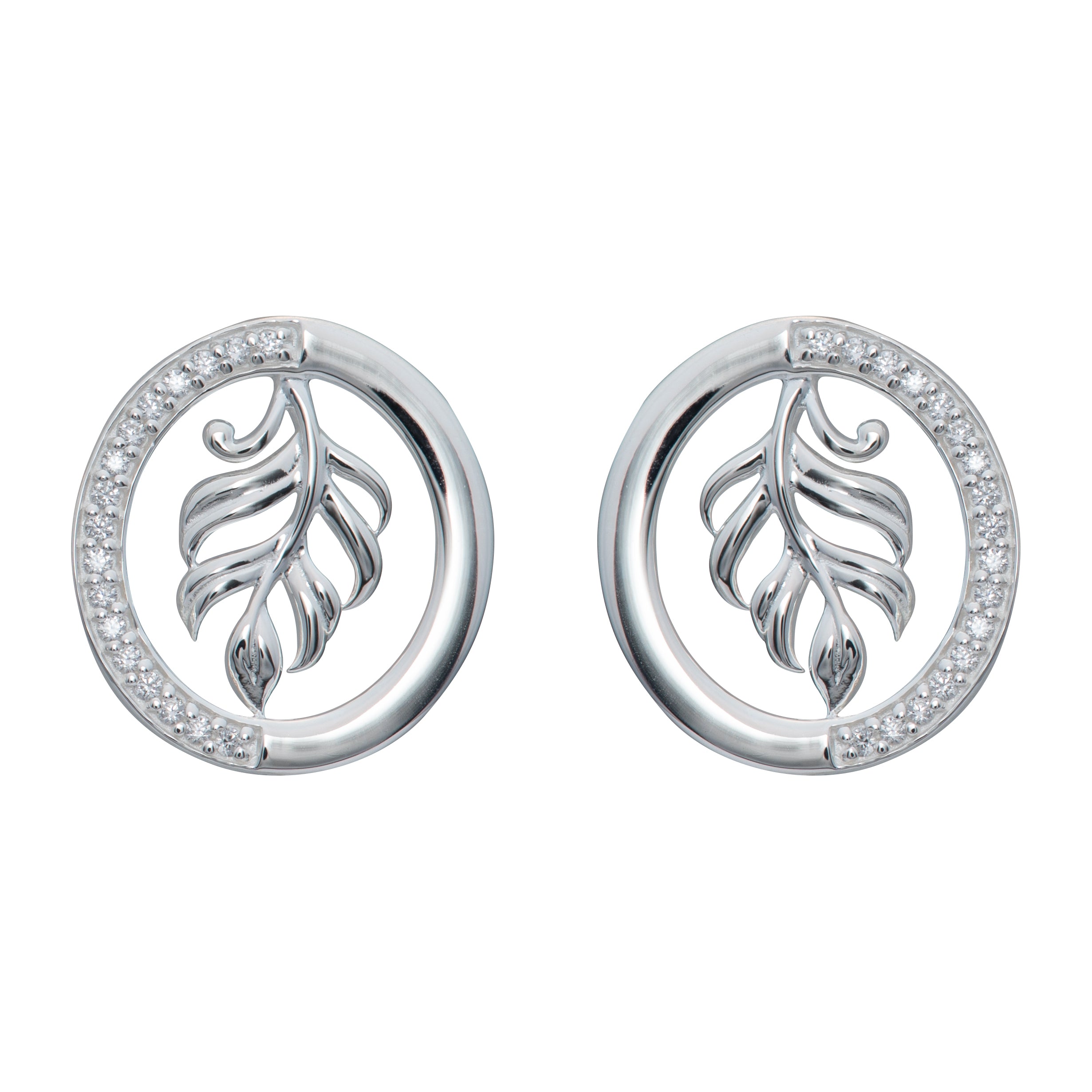 Unique & Co Sterling Silver CZ Feather Circle Earrings