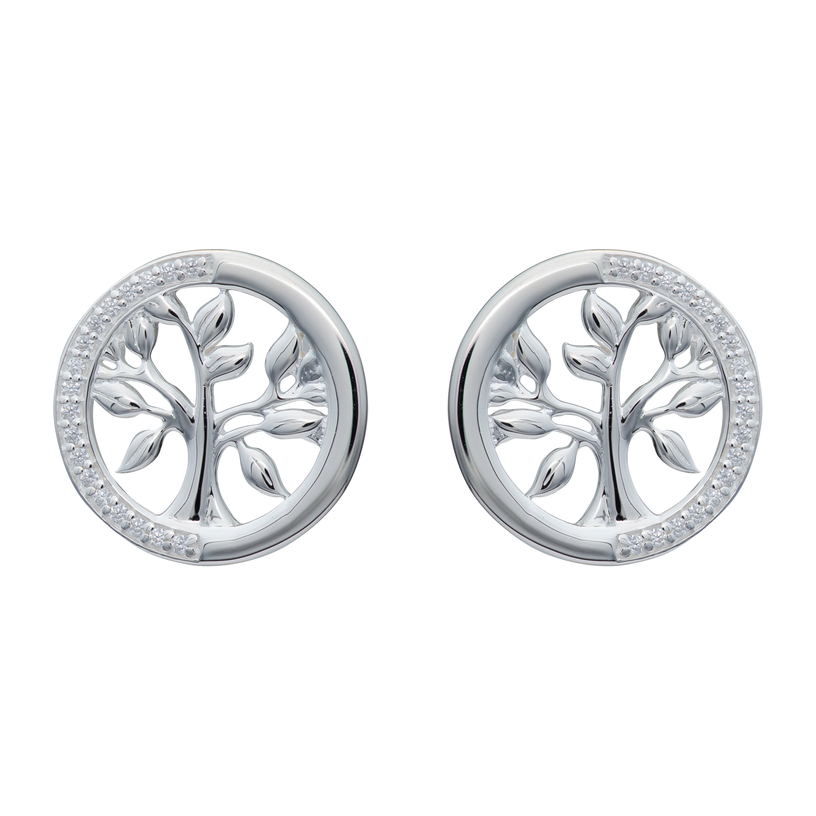 Unique & Co Sterling Silver and CZ Tree of Life Circle Earrings