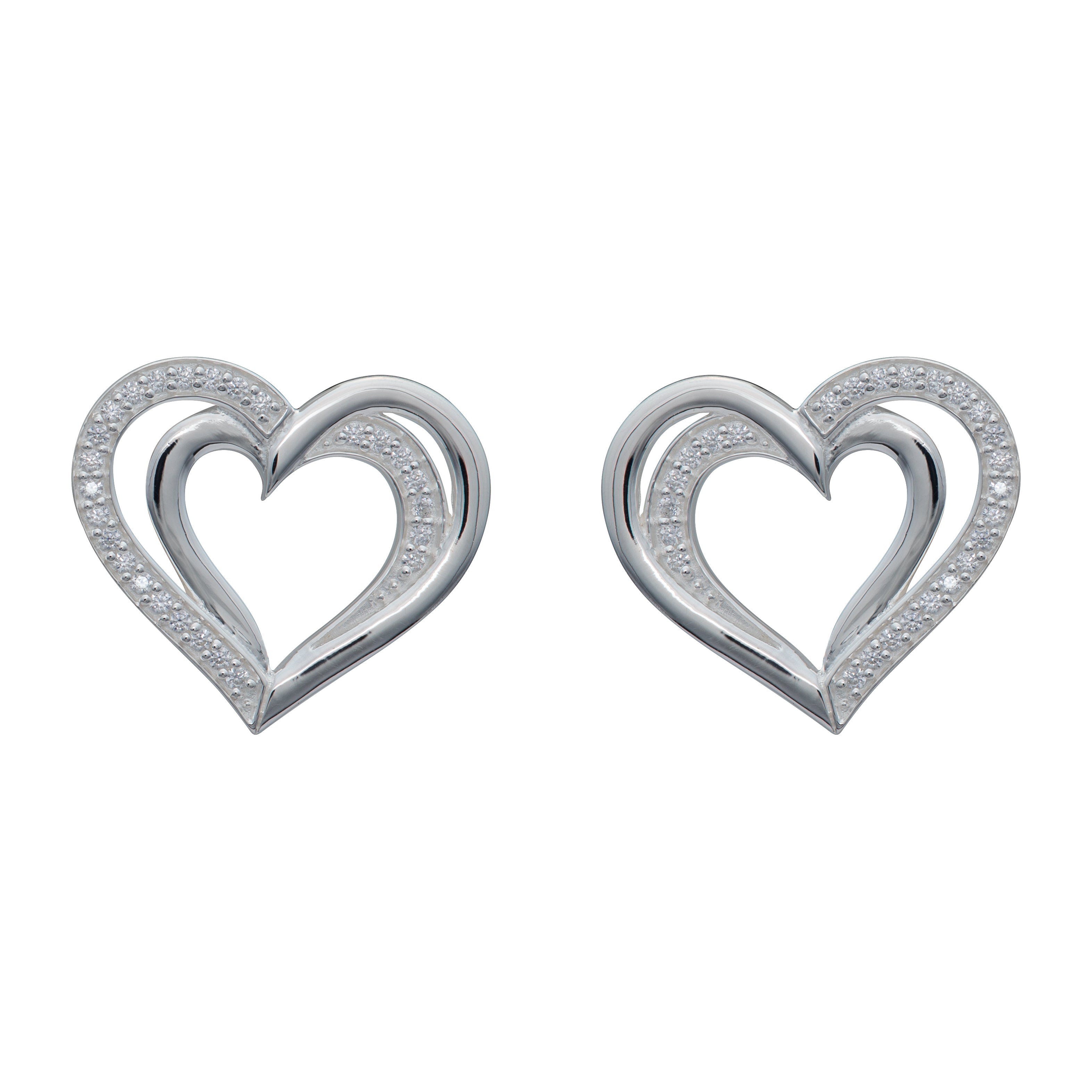Unique & Co Silver Zirconia Double Heart Earrings