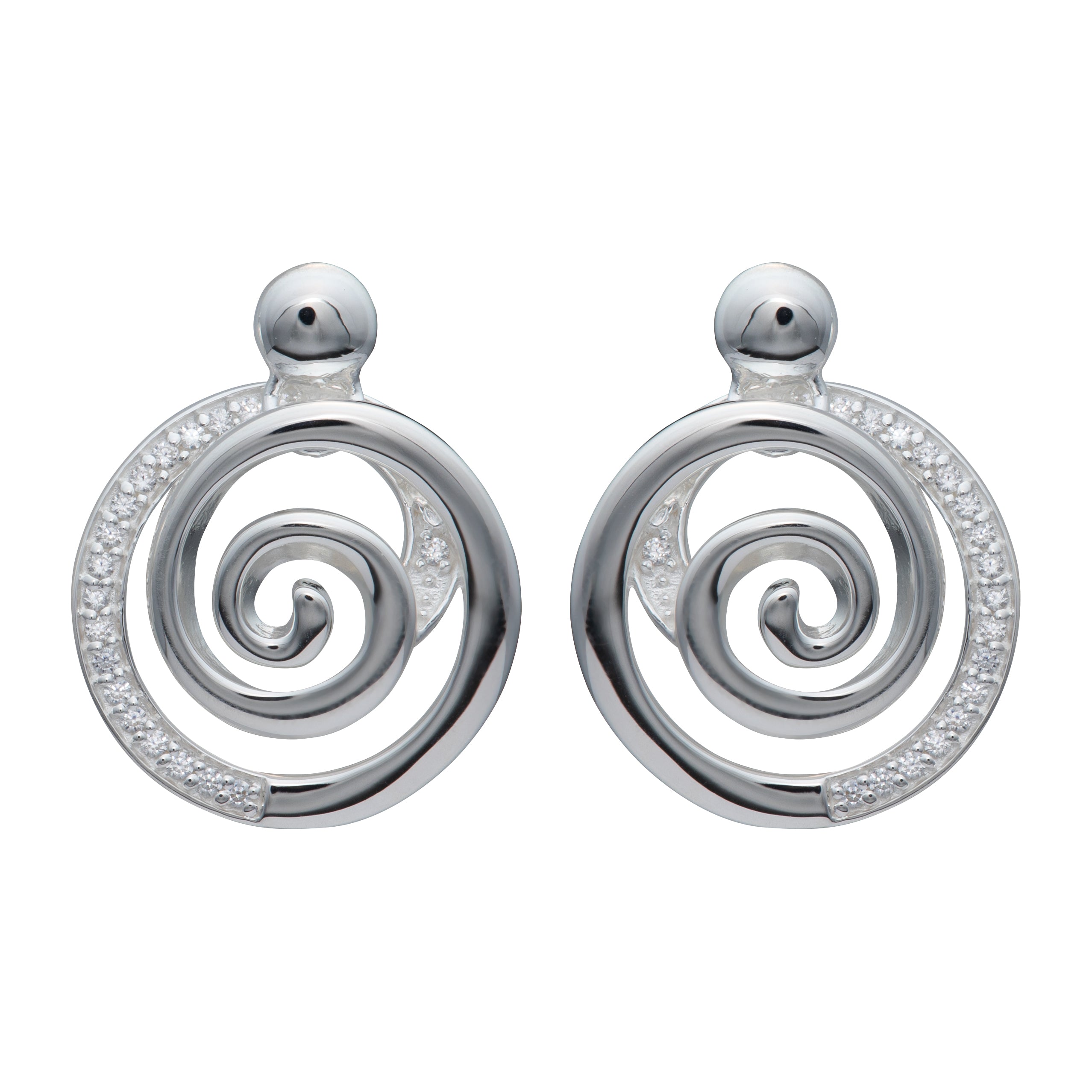 Unique & Co Silver Zirconia Circular Swirl Earrings