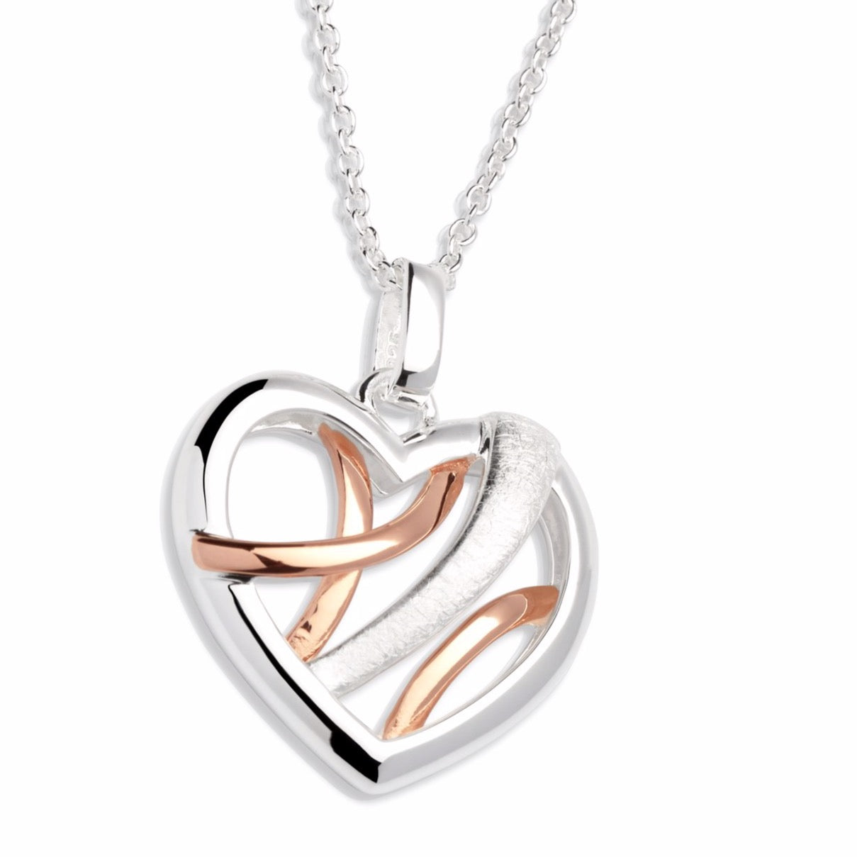 Unique & Co Sterling Silver Heart Pendant With Rose Gold Elements