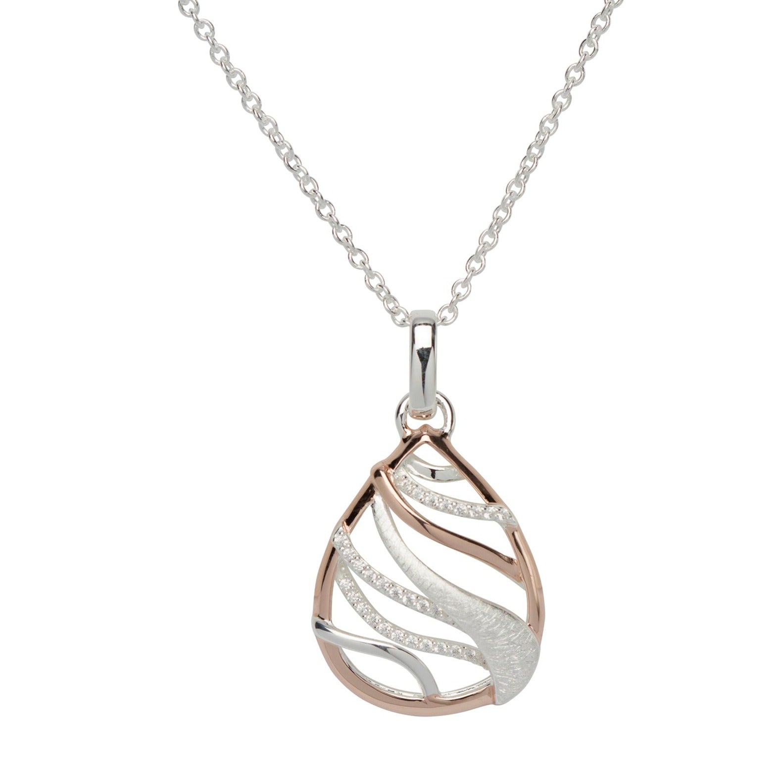Unique & Co Sterling Silver, Rose Gold and Zirconia Drop Necklace