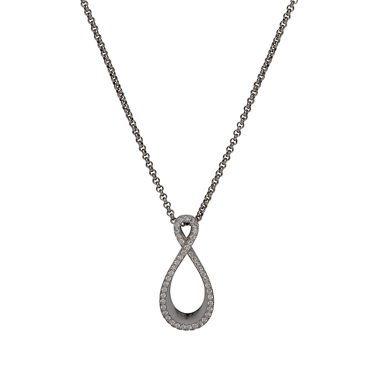 Unique and Co Sterling Silver Crystal Infinity Necklace
