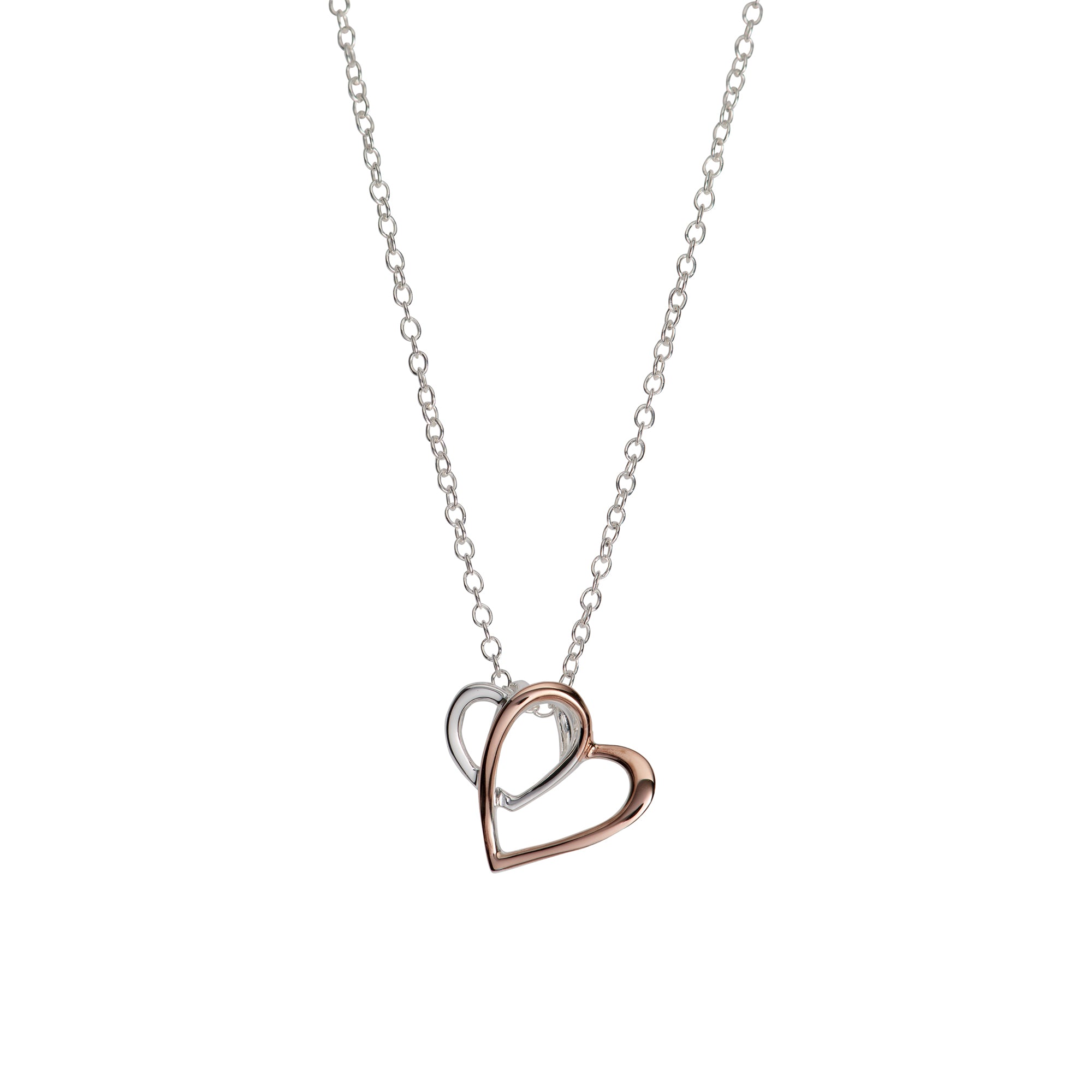 Unique & Co Sterling Silver and Rose Gold Linked Heart Necklace