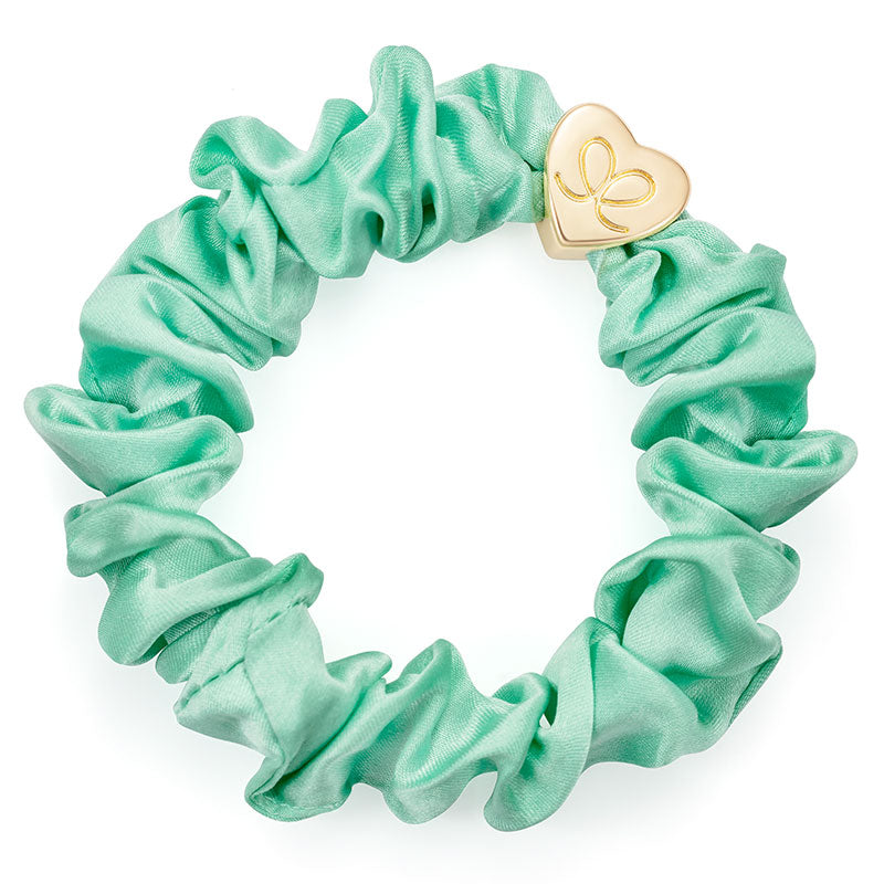 Mint  Scrunchie Bangle With Gold Heart