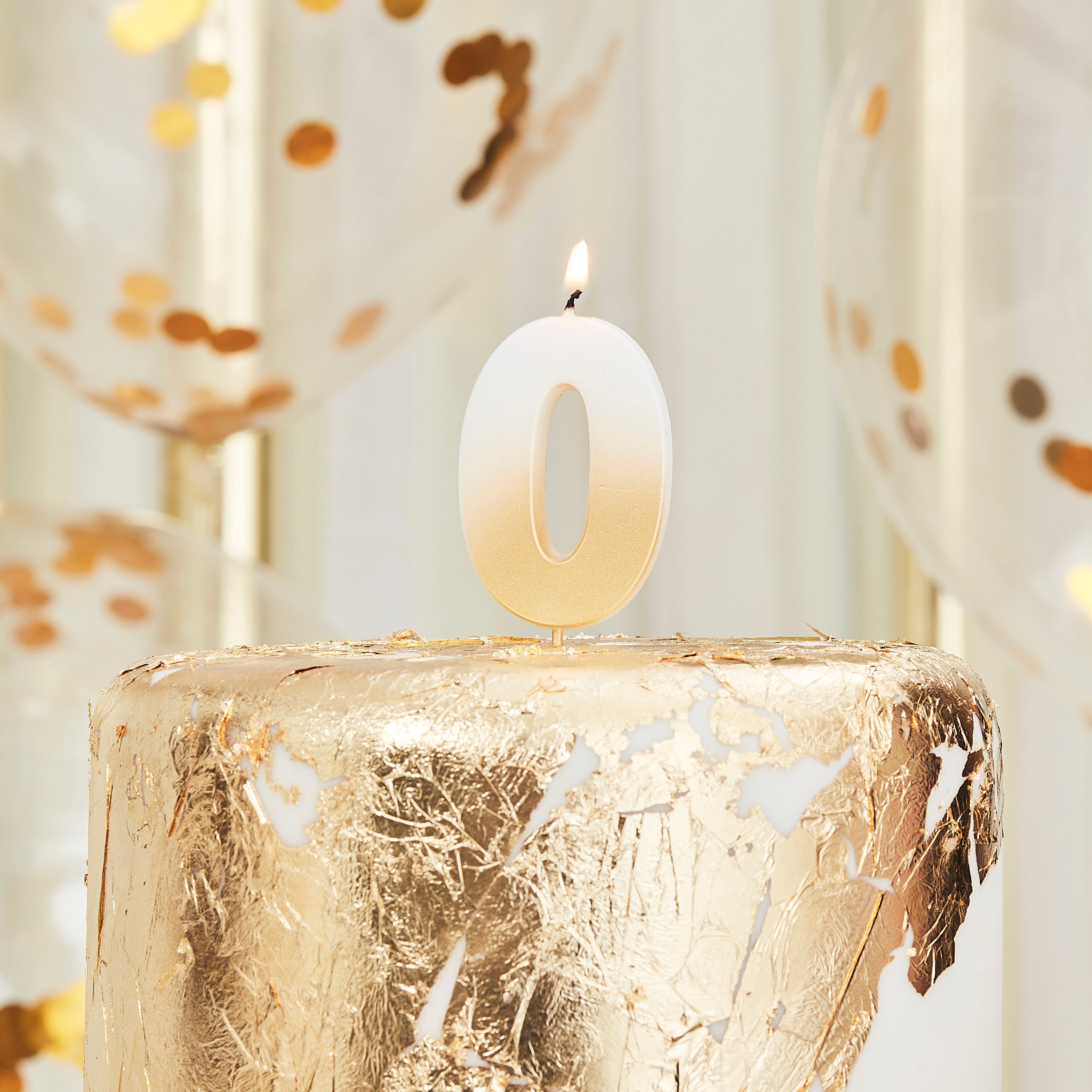 Gold Ombre 0 Number Birthday Candle