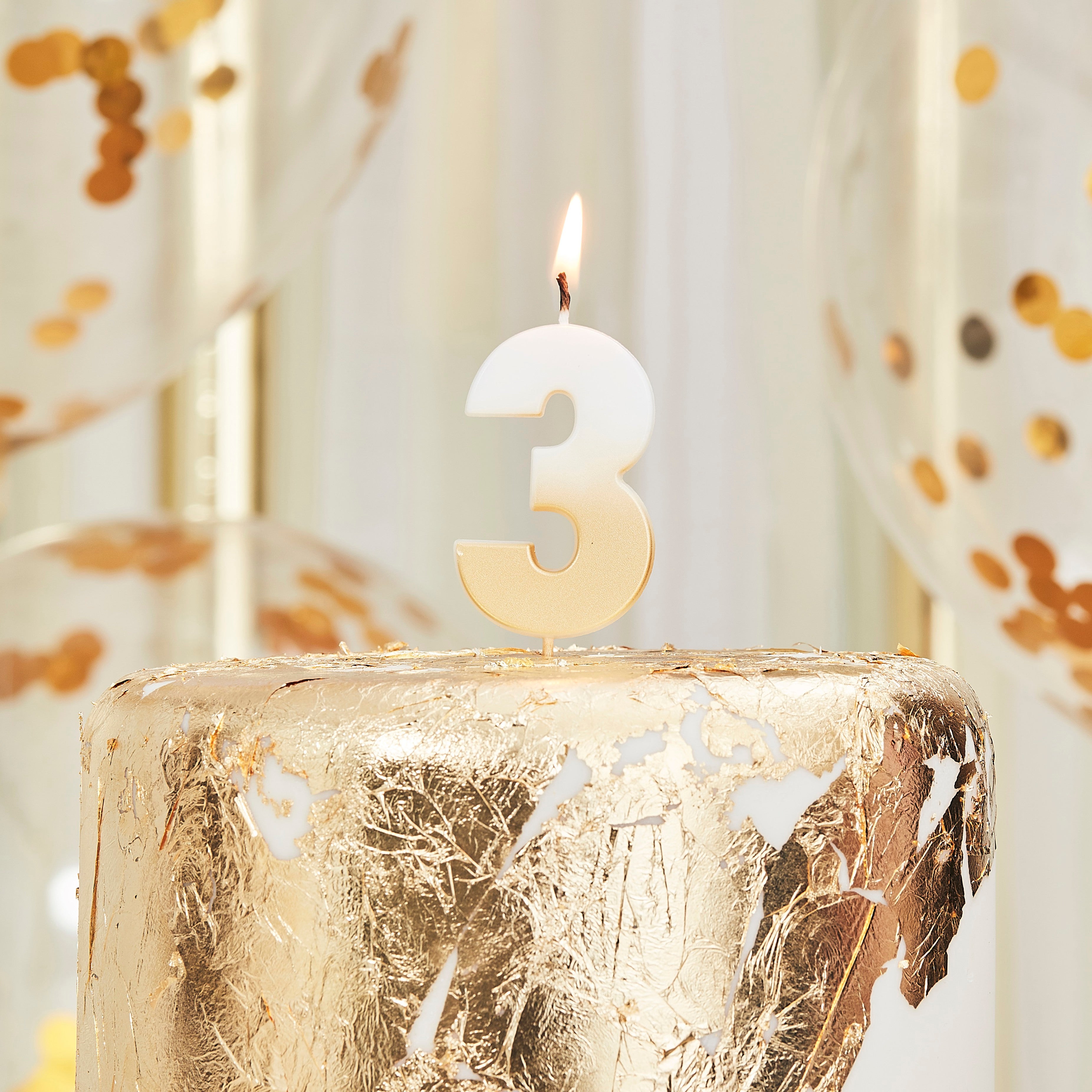 Gold Ombre 3 Number Birthday Candle